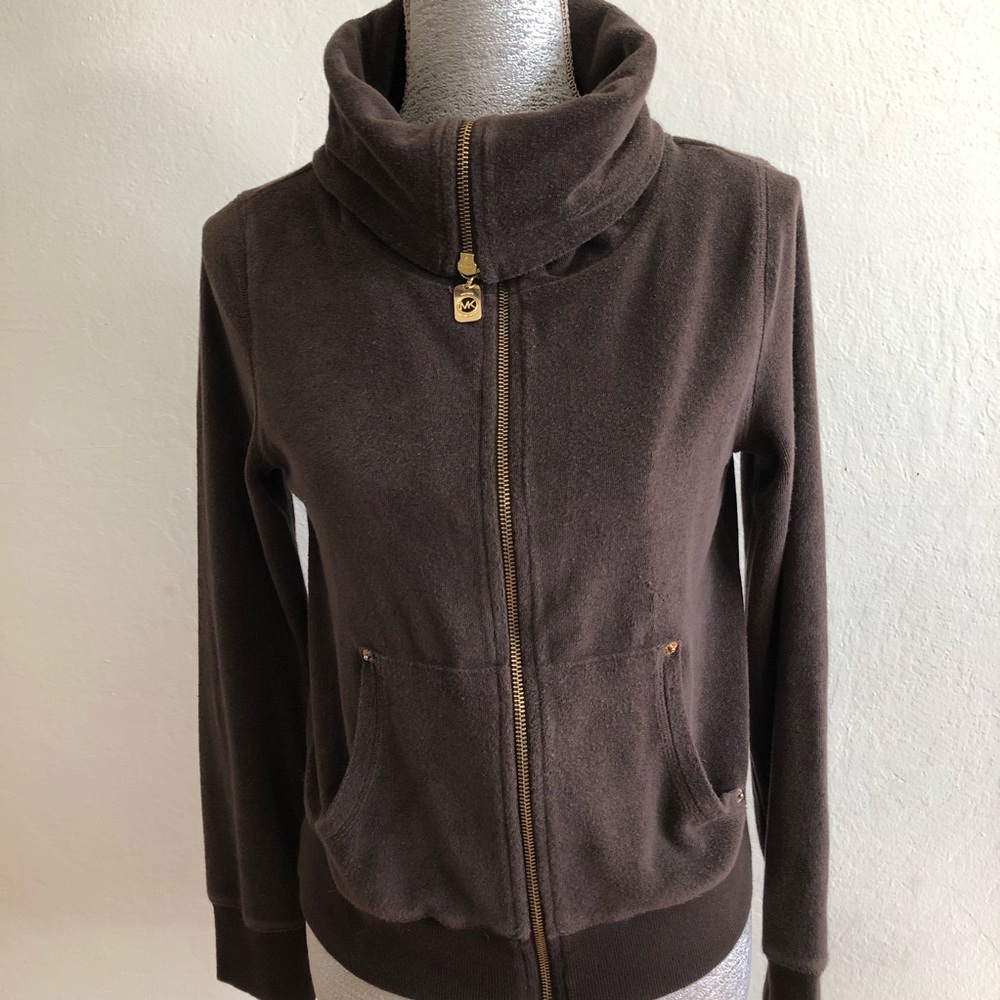 Michael Kors Women's Velvet Full Zip High Neck Sweater Jacket